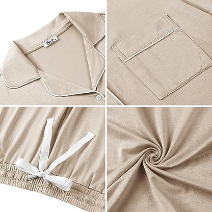 Cherrydew Women's Bamboo Viscose Cooling Long Sleeve Button Up Pajama Set - color: Cream, size: Small