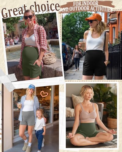 3 Pack Women's Maternity Shorts - color: Army Green, Light Grey, Black, size: X-Large