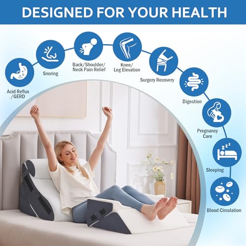 Ahpmeoa 5Pcs Wedge Pillow Set for After Surgery, Memory Foam, White/Grey - color: White/Grey