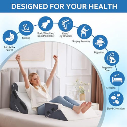 Ahpmeoa 5Pcs Wedge Pillow Set for After Surgery, Memory Foam, White/Grey - color: White/Grey