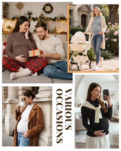 4 Pack Women Maternity Side Ruched Long Sleeve Shirts - color: Brown, White, Light Gray, Black, size: Large