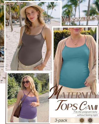 3 Pack Womens Maternity Nursing Camisoles - color: Lake Blue, Purple, Coffee Gray, size: X-Large