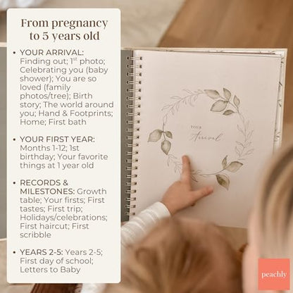 Peachly Unisex Baby Memory Book - First Year Baby Book Keepsake - Olive - color: Olive
