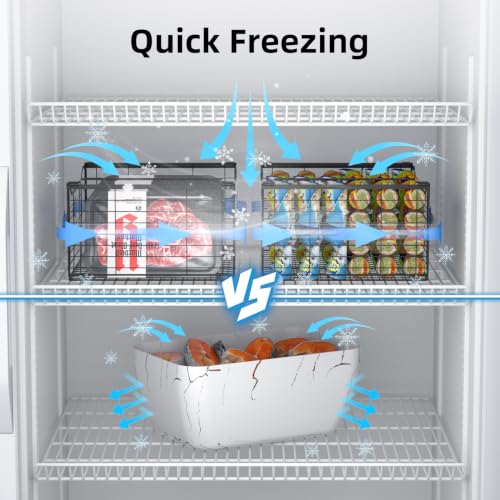Freezer Organizer Bins,6 Pack Large Deep Freezer Organizer Bins for 5/7/10 Cu.FT Deep Freezer,Easy Access,Stackable & Sturdy,Black - size: 6