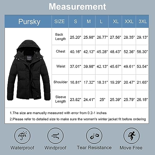 Pursky Women's Warm Winter Thicken Coat Waterproof Cropped Jackets Parka With Removable Hood - color: Black, size: Small