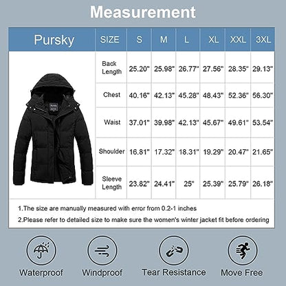 Pursky Women's Warm Winter Thicken Coat Waterproof Cropped Jackets Parka With Removable Hood - color: Black, size: Small