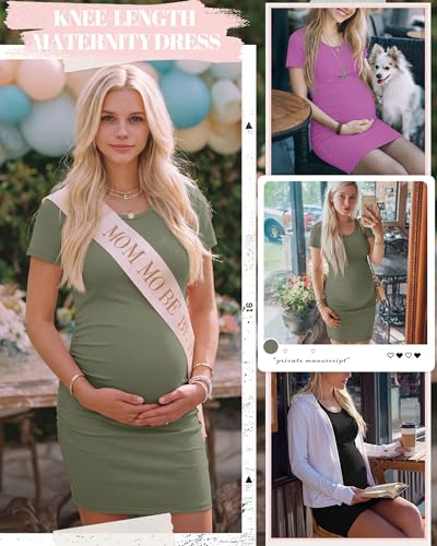 Riyiper 3 Pack Womens Maternity Short Sleeve Dresses - color: Black, Pinkish Purple, Army Green, size: X-Large