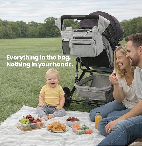 Universal Stroller Organizer Bag with Insulated Cup Holder & Non-Slip Strap
