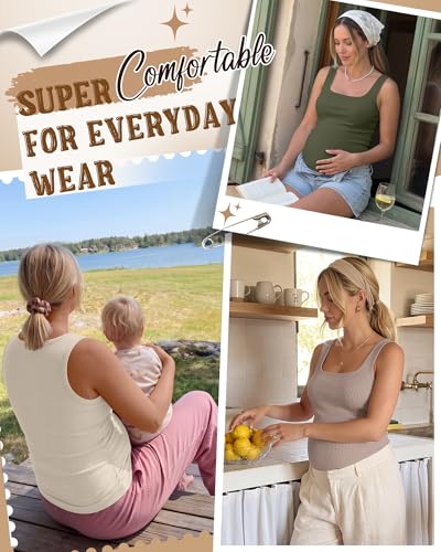 4 Pack Maternity Ribbed Tank Tops - color: Camel, Mocha, Apricot, Gray Green, size: Medium