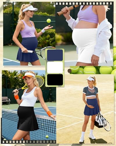 3 Pack Maternity Skirts Tennis Skorts - color: Haze Blue, White, Black, size: Medium