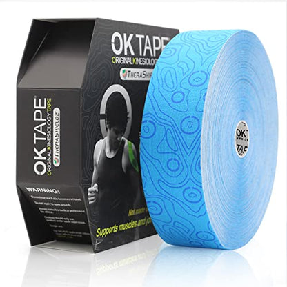 (2in X 103 Feet) OK TAPE PRO Bulk Kinesiology Tape, Original Elastic Latex Free Kinesiology Therapeutic Tape, Free Cut Printed - color: Light Blue
