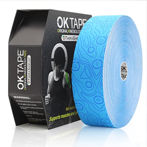 (2in X 103 Feet) OK TAPE PRO Bulk Kinesiology Tape, Original Elastic Latex Free Kinesiology Therapeutic Tape, Free Cut Printed - color: Light Blue