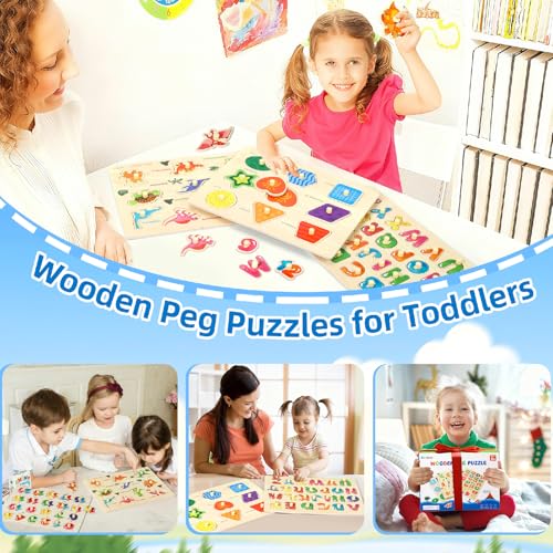 Melofaver Montessori Wooden Peg Puzzles for Toddlers 3-5, Kid Learning Toys