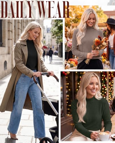 Huukeay 4 Pack Women's Long Sleeve Waffle Nursing Shirts - color: Army Green, Khaki, Light Gray, Black, size: X-Large