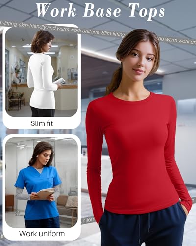 Xaatren 4 Pack Women's Underscrub Long Sleeve Nurse Shirts - color: Black, Red, Light Mixed Gray, White, size: X-Large