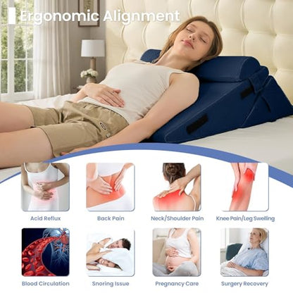 Sasttie Adjustable Wedge Pillow Set for After Surgery, Navy - color: Navy, size: Adjustable 9&12 Inch + 1 Head Pillow