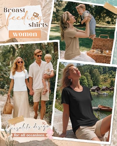 3 Pack Nursing Tops for Women - color: Khaki, White, Black, size: XX-Large