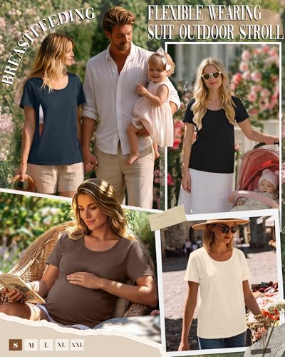 Ficerd 4 Pack Women's Maternity Nursing Shirts - color: Dark Blue, Beige, Brown, Black, size: X-Large