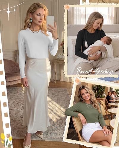 4 Pack Nursing Breastfeeding Tops with Hidden Zipper - color: Army Green, Brown, White, Black, size: Large