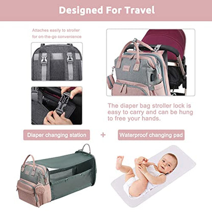 JOLLITO Diaper Bag Backpack with Changing Station, Baby Registry Search - color: Pink