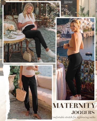3 Pack Women Maternity Pants Pregnancy Lounge Jogger - color: Black, Black, Black, size: Medium