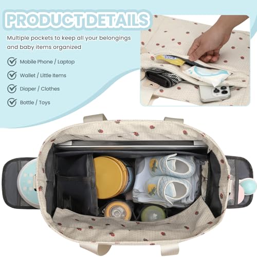 Pritent Baby Diaper Bag Tote,Waterproof Maternity Breast Pump Bags for Mom - color: Strawberry