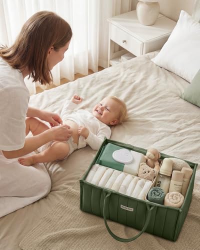 Blissful Diary Baby Diaper Caddy Organizer, Nursery Storage, Deep Green - color: Deep Green