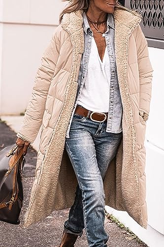 PRETTYGARDEN Women's Winter Fleece Warm Long Coats - color: Beige, size: Medium
