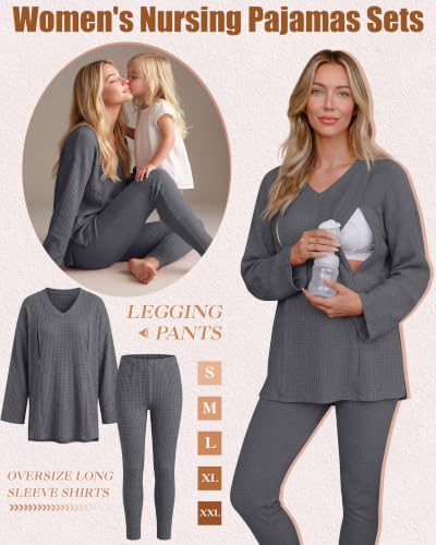 Neer 2 Pcs Maternity Nursing Pajamas Set Oversize - color: Dark Gray, size: X-Large
