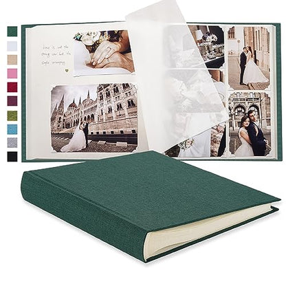 Pssoss Large Linen DIY Scrapbook Album with Writing Space, 100 Pages - color: Dark Green
