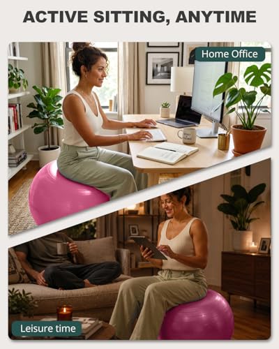 Trideer Yoga Ball for Exercise, Pregnancy, Exercise Ball, Pump Included - color: Pink, size: L(23-26ines/58-65cm)