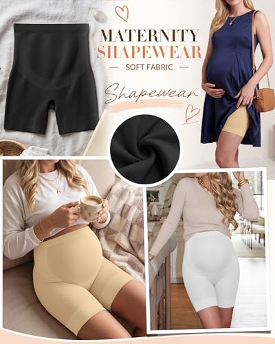 3 Pack Maternity Shapewear Shorts - color: Nude, White, Black, size: Large