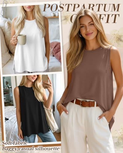 4 Pack Nursing Breastfeeding Tank Tops - color: Gray Green, Coffee, White, Black, size: Large