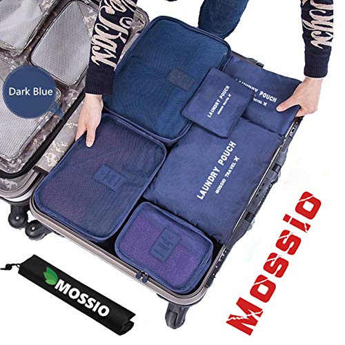 Mossio 7 Set Packing Cubes with Shoe Bag - Compression Travel Luggage Organizer - color: Dark Blue