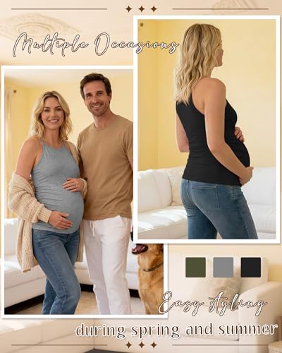 3 Pack Women's Maternity Tank Tops - color: Army Green, Light Heather Gray, Black, size: Medium
