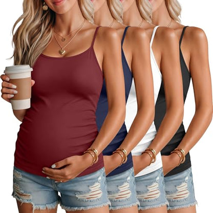 4 Pack Maternity Tank Tops - color: Burgundy, Navy Blue, White, Black, size: X-Large