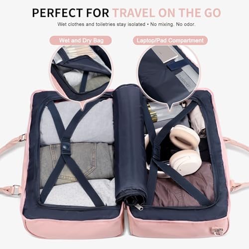 3 Piece Lay Flat Duffel Bag Set Wet Pocket Carry On Pink - color: Pink