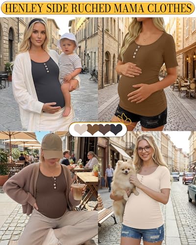 4 Pack Maternity Shirts for Women - color: Apricot, Brown, Coffee, Gray, size: Large