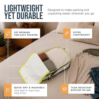 TRIPPED Travel Gear Large Compression Packing Cubes 7-Piece Set for Travel - color: White/Green