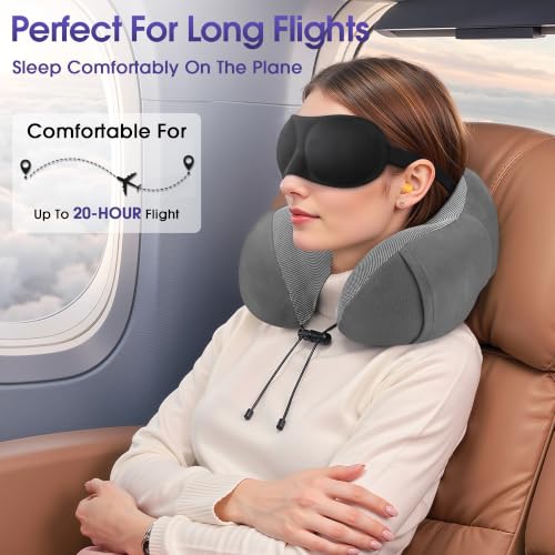 CloudBliss Neck Pillow for Airplanes, Memory Foam Travel Pillow, Grey - color: Dark Grey
