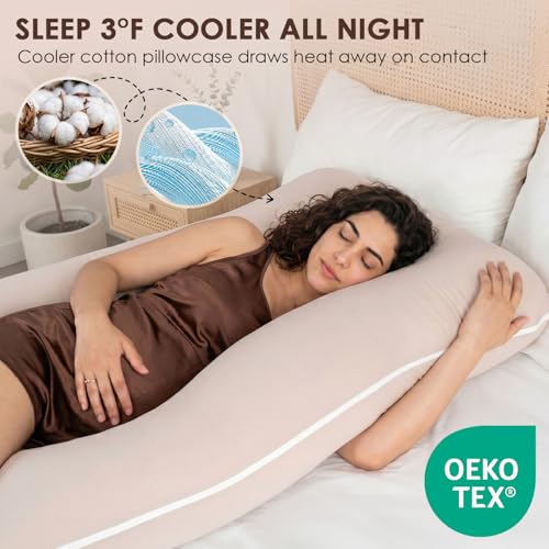 QUEEN ROSE Pregnancy Pillow, U Shaped Cotton Maternity Body Pillow, Ivory - color: Ivory