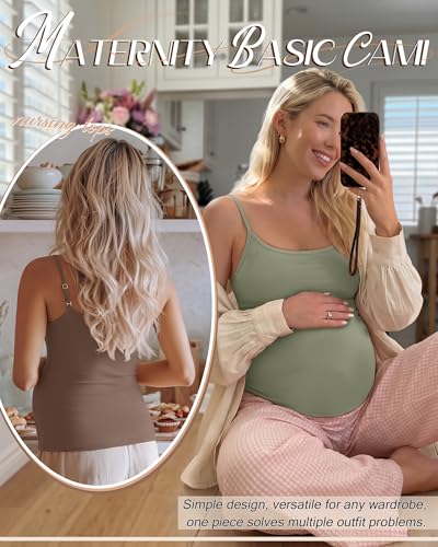 3 Pack Womens Maternity Nursing Camisoles - color: Gray Green, Coffee, Black, size: Large