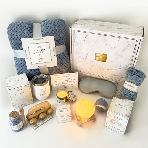 AHAGIFTREE Gift Baskets for Women,11PC Care Package,Think of You, Surgery Recovery Gifts for Women,Get Well Soon After Surgery,Birthday Gifts,Thank You,Sympathy Gift Baskets - color: Blue