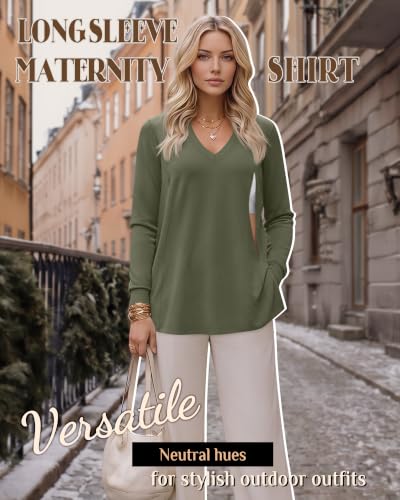 3 Pack Women's Nursing Breastfeeding Long Sleeve Shirts - color: Army Green, Light Brown, Black, size: Medium
