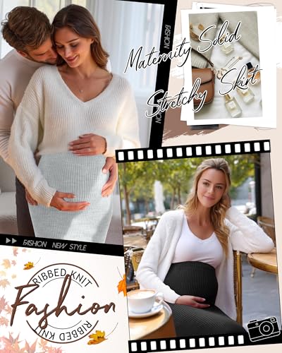 Neer 3 Pack Women's Ribbed Knit Maternity Skirts - color: Light Gray, Dark Gray, Black, size: X-Large