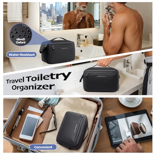 hk Toiletry Bag for Men, 5L Travel Dopp Kit with 180° Lay-Flat Opening