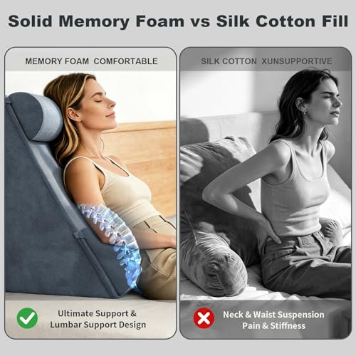 COZEER Reading Pillow, Back Pillow for Bed with Adjustable Headrest & Independent Lumbar Support, Detachable Armrest Sit Up Pillow for Bed, Dual Side Storage Pockets for Reading
