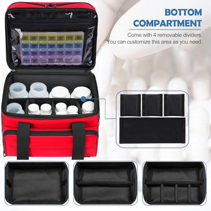Large Medicine Organizer Bag, Lockable Pill Bottle Storage Case - color: Red