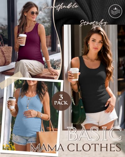 Riyiper 3 Pack Women's Maternity Tank Tops - color: Black, Light Blue, Fuchsia, size: Small