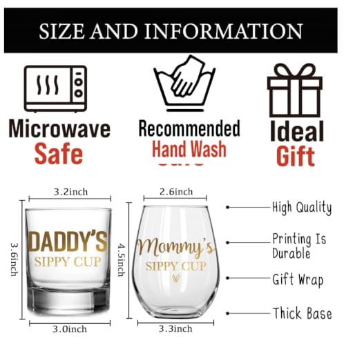 Daddy's Sippy Cup Whiskey Glass & Mommy's Sippy Cup Wine Glass - color: Golden